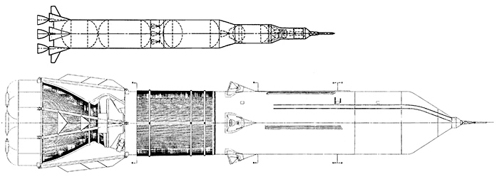 Robert Truax / Aerojet General Sea Dragon heavy-lift rocket with Saturn V for scale